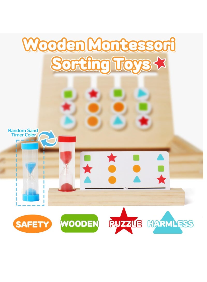 Wooden Montessori Sorting Toys for 3 4 5 6 Year Olds Girls Boys Stacking Toys Logic Puzzles Toddler Board Games for Kids with Sand Timer Wooden Toy 3 4 5 6 Year Old Girl Boy Gifts