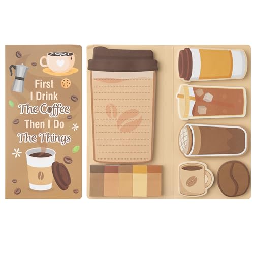 B1ykin Cute Sticky Notes Set - First I Drink The Coffee Then I Do The Things Self-Stick Notes Pad, 550 Sheets Writing Memo Pages Sticky Notepad for Teacher Appreciation Gifts for School (Coffee Lover) - Image 1