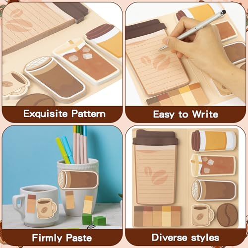 B1ykin Cute Sticky Notes Set - First I Drink The Coffee Then I Do The Things Self-Stick Notes Pad, 550 Sheets Writing Memo Pages Sticky Notepad for Teacher Appreciation Gifts for School (Coffee Lover) - Image 3