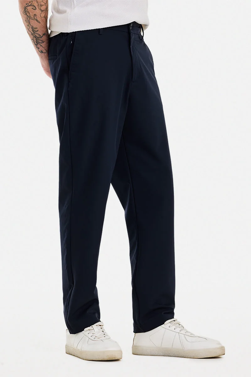 سنيتش Navy Solid Relaxed Casual Trousers