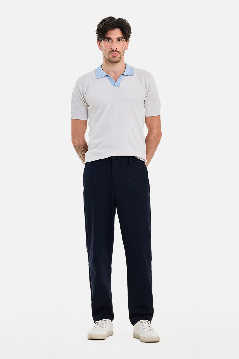 سنيتش Navy Solid Relaxed Casual Trousers