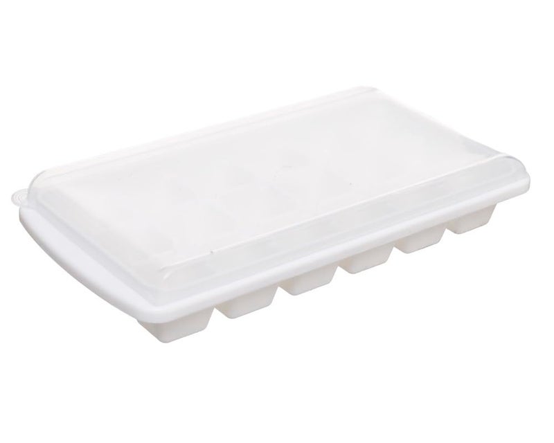 Plastic Ice Cube Tray 18 Cubes with Airtight Lid Leakproof Durable Flexible Easy to Remove Dishwasher White - Image 1