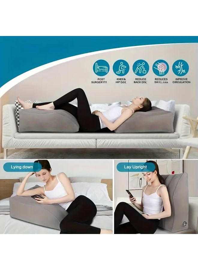 Gray Inflatable Leg Elevation Pillow for Blood Circulation Adjustable Height Bed Wedge Cushion with Air Inflation Hand Washable Aid for Calf Ankle Ideal for Travel Post Surgery Recovery - Image 3