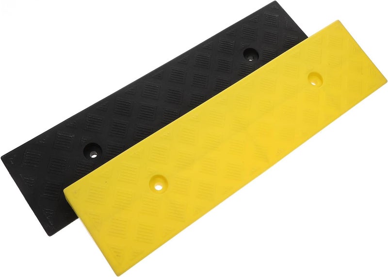 Yardwe 2pcs Rubber Threshold Curb Ramp 3Cm High Yellow and Black Wheelchair Driveway Ramp for Home Steps and Motorcycle Loading - Image 1