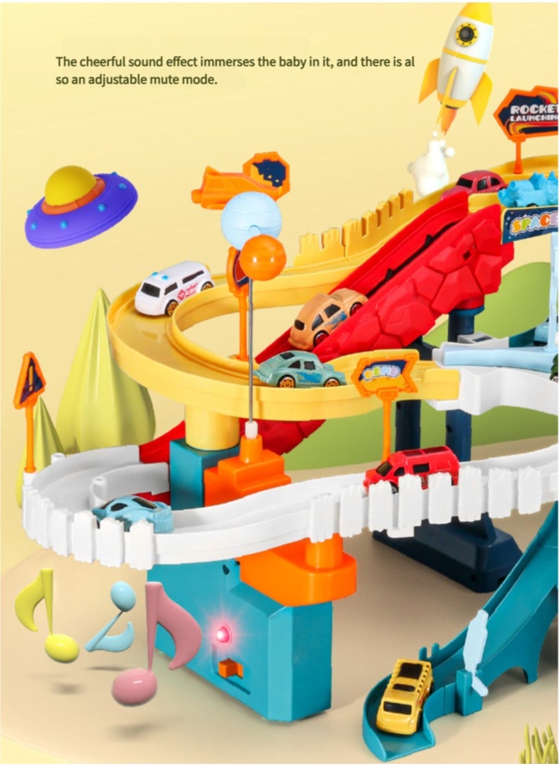 JoyousSto Dinosaur Space Track Toy Car Ramp Track Dinosaur Climbing Hills Railcar Colorful Vehicles Play Set with 4 Mini different color Racer Cars randomly and Track for Preschool Gifts Kids Ages 3 Years and Older  - Image 2