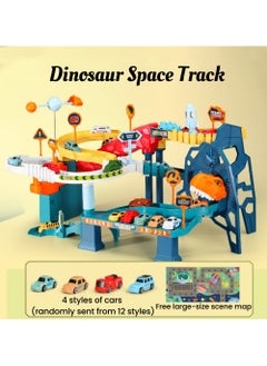 JoyousSto Dinosaur Space Track Toy Car Ramp Track Dinosaur Climbing Hills Railcar Colorful Vehicles Play Set with 4 Mini different color Racer Cars randomly and Track for Preschool Gifts Kids Ages 3 Years and Older  - Image 1