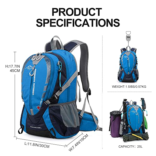 INOXTO Small Hiking Backpack with 2L Water Bladder and Rain Cover, 25L Hydration Backpack Hiking Daypack (Orange blue) - Image 2
