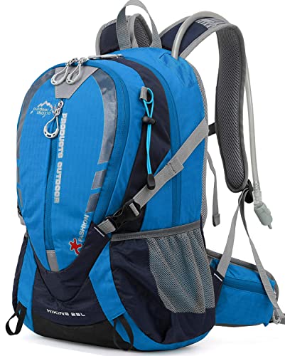 INOXTO Small Hiking Backpack with 2L Water Bladder and Rain Cover, 25L Hydration Backpack Hiking Daypack (Orange blue) - Image 1