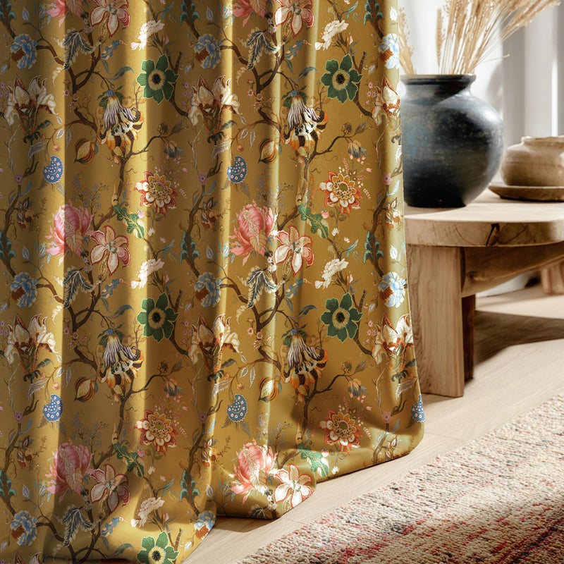 StangH Floral Velvet Curtains 96 Inches Long,Vintage French Country Printed Pattern Light Reducing Privacy Drapes for Living Room/Bedroom/Sliding Door/Bathroom,52Wx96L,Yellow,2 Panels - Image 3