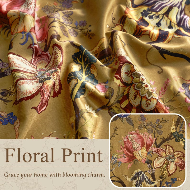 StangH Floral Velvet Curtains 96 Inches Long,Vintage French Country Printed Pattern Light Reducing Privacy Drapes for Living Room/Bedroom/Sliding Door/Bathroom,52Wx96L,Yellow,2 Panels - Image 4