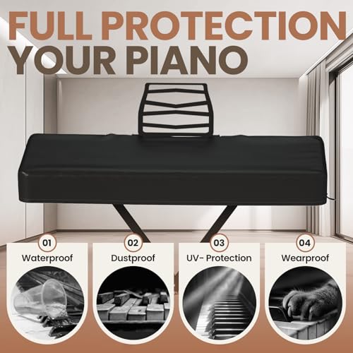 BENVOL 61/88 Keys Piano Cover - Waterproof Dustproof Keyboard Protector with Music Stand Zipper, Adjustable Drawstring, Soft Spandex Fabric for Yamaha, Casio 61/88-Key Digital Pianos (61keys-black) - Image 3
