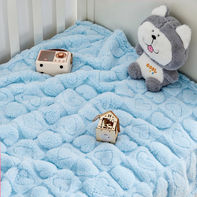 Yurhap Sherpa Fleece Baby Blanket Heart Checkered Blanket, Ultra Soft Fluffy Premium Baby Blankets for Boys Girls, Cozy Infant Toddler Newborn Receiving Blankets for Crib Stroller 30â€Ã—40â€ (Blue) - Image 4