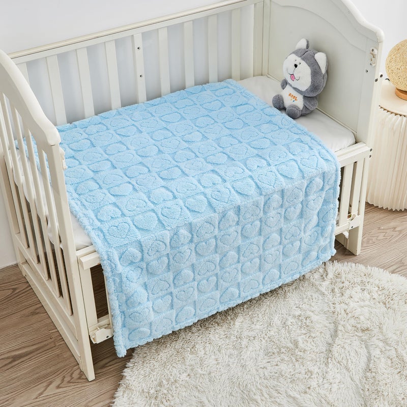 Yurhap Sherpa Fleece Baby Blanket Heart Checkered Blanket, Ultra Soft Fluffy Premium Baby Blankets for Boys Girls, Cozy Infant Toddler Newborn Receiving Blankets for Crib Stroller 30â€Ã—40â€ (Blue) - Image 5