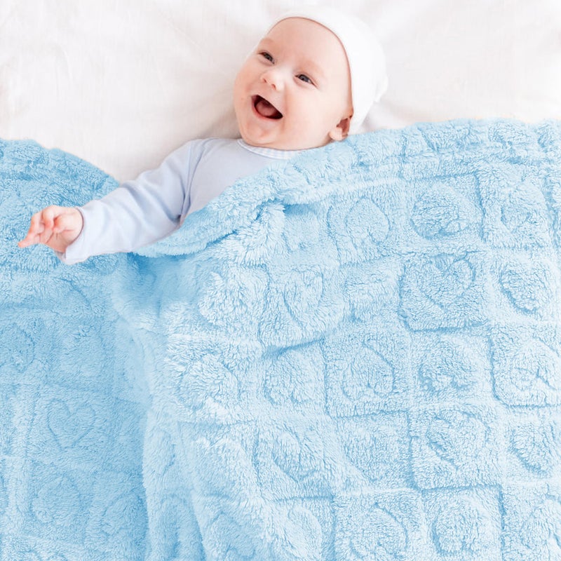 Yurhap Sherpa Fleece Baby Blanket Heart Checkered Blanket, Ultra Soft Fluffy Premium Baby Blankets for Boys Girls, Cozy Infant Toddler Newborn Receiving Blankets for Crib Stroller 30â€Ã—40â€ (Blue) - Image 3