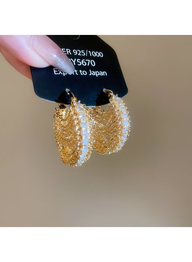 18k Real Gold Electroplated Zircon Chain Round Triangle Earrings Palace Style Earrings Accessible Luxury High-end Earrings For Women