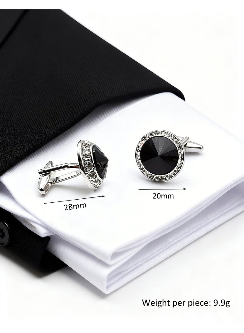 HomeNoor Silver Black Crystal Rhinestone Cufflinks, Elegant Formal French Cufflinks for Business, Wedding and Daily Wear, Stylish Shirt Cuff Links for Special Events, Perfect Gift Idea for Men & Women - Image 2