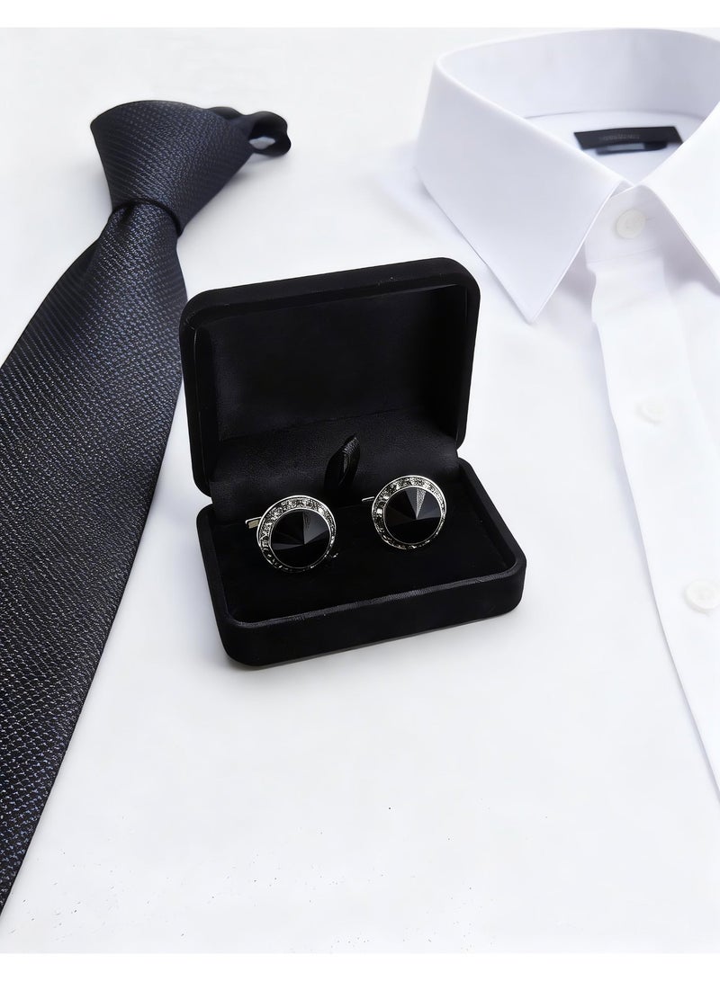HomeNoor Silver Black Crystal Rhinestone Cufflinks, Elegant Formal French Cufflinks for Business, Wedding and Daily Wear, Stylish Shirt Cuff Links for Special Events, Perfect Gift Idea for Men & Women - Image 4