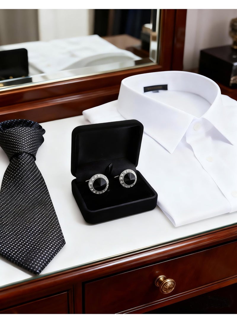 HomeNoor Silver Black Crystal Rhinestone Cufflinks, Elegant Formal French Cufflinks for Business, Wedding and Daily Wear, Stylish Shirt Cuff Links for Special Events, Perfect Gift Idea for Men & Women - Image 5
