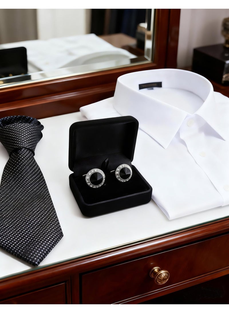HomeNoor Silver Black Crystal Rhinestone Cufflinks, Elegant Formal French Cufflinks for Business, Wedding and Daily Wear, Stylish Shirt Cuff Links for Special Events, Perfect Gift Idea for Men & Women - Image 4