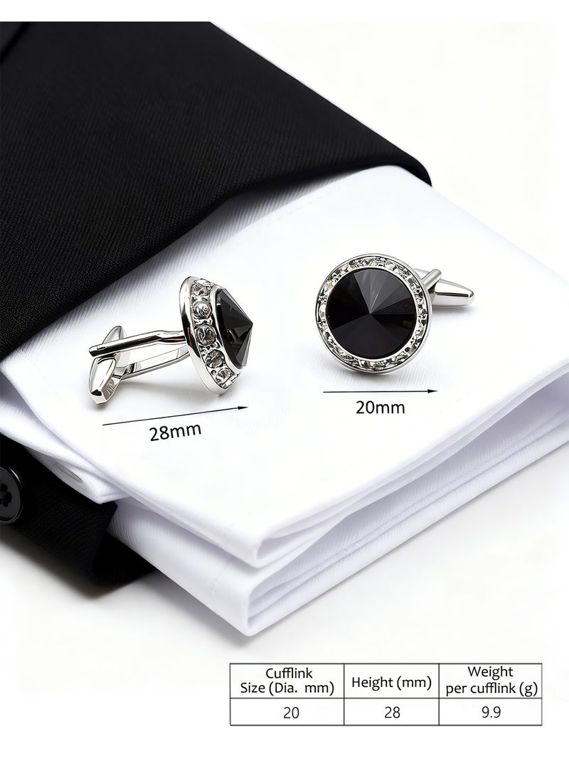 HomeNoor Silver Black Crystal Rhinestone Cufflinks, Elegant Formal French Cufflinks for Business, Wedding and Daily Wear, Stylish Shirt Cuff Links for Special Events, Perfect Gift Idea for Men & Women - Image 2