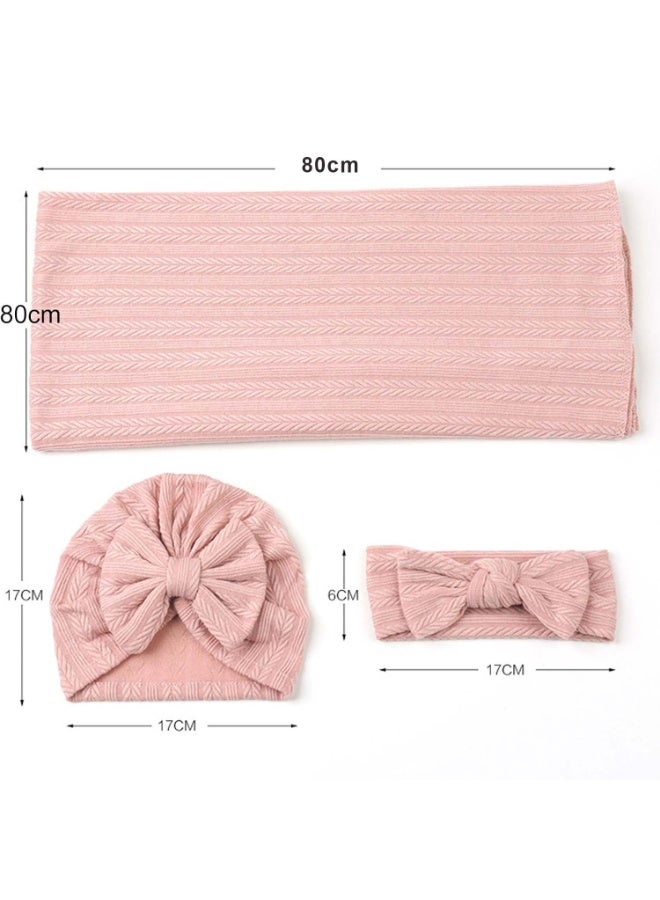 بتيمفم طقم بطانية قماط لحديثي الولادة (3 قطع)، بطانية ناعمة لاستقبال المولود الجديد مع قبعة وربطة رأس متناسقة، للأولاد والبنات. - Image 5
