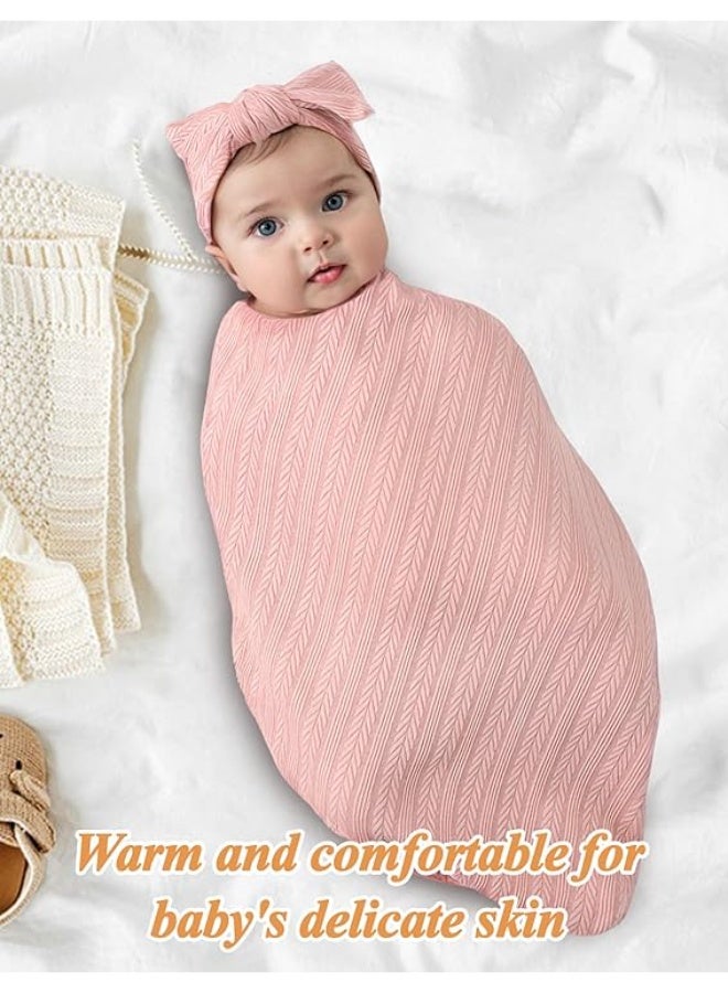 بتيمفم طقم بطانية قماط لحديثي الولادة (3 قطع)، بطانية ناعمة لاستقبال المولود الجديد مع قبعة وربطة رأس متناسقة، للأولاد والبنات. - Image 4