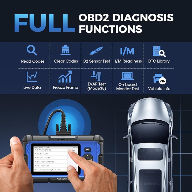 توب دون أداة تشخيص OBD2 TOPDON AD600S: تشخيص مشاكل المحرك، نظام الفرامل المانعة للانزلاق (ABS)، نظام الأمان (SRS)، وناقل الحركة. - Image 4
