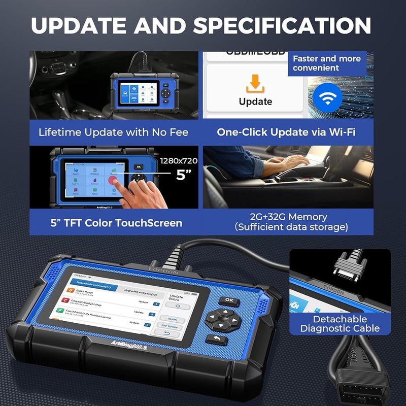 توب دون أداة تشخيص OBD2 TOPDON AD600S: تشخيص مشاكل المحرك، نظام الفرامل المانعة للانزلاق (ABS)، نظام الأمان (SRS)، وناقل الحركة. - Image 5