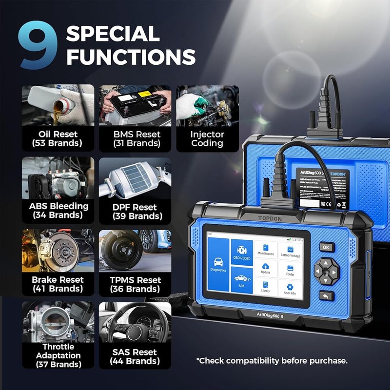 توب دون أداة تشخيص OBD2 TOPDON AD600S: تشخيص مشاكل المحرك، نظام الفرامل المانعة للانزلاق (ABS)، نظام الأمان (SRS)، وناقل الحركة. - Image 2