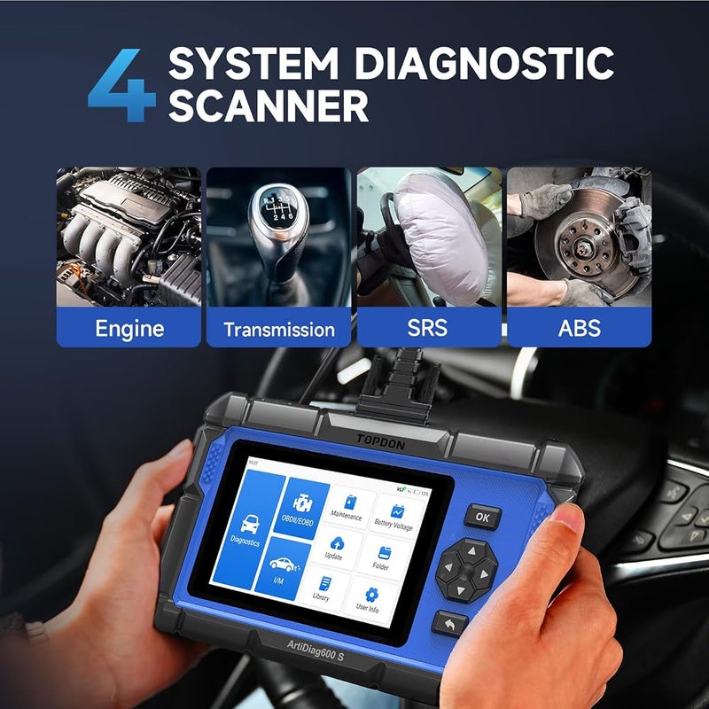 توب دون أداة تشخيص OBD2 TOPDON AD600S: تشخيص مشاكل المحرك، نظام الفرامل المانعة للانزلاق (ABS)، نظام الأمان (SRS)، وناقل الحركة. - Image 3
