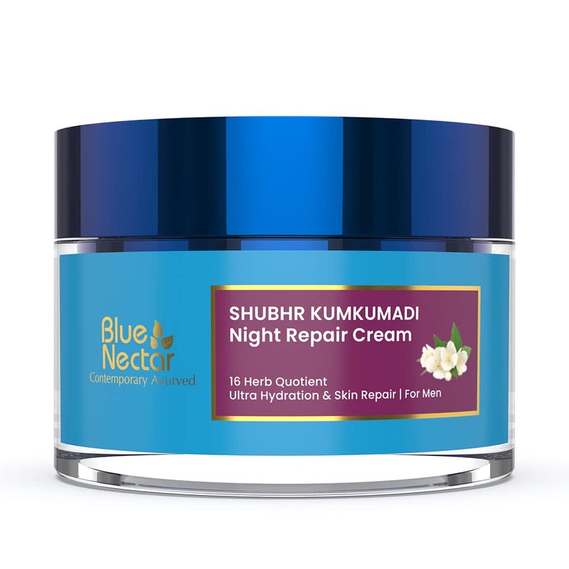 Blue Nectar Kumkumadi Night Cream with Jasmine for Deep Hydration with Kumkumadi Oil  Organic Ghee  PlantBased Moisturizer for Smooth Radiant and Glowing Skin Men 16 Herbs 17 Fl oz