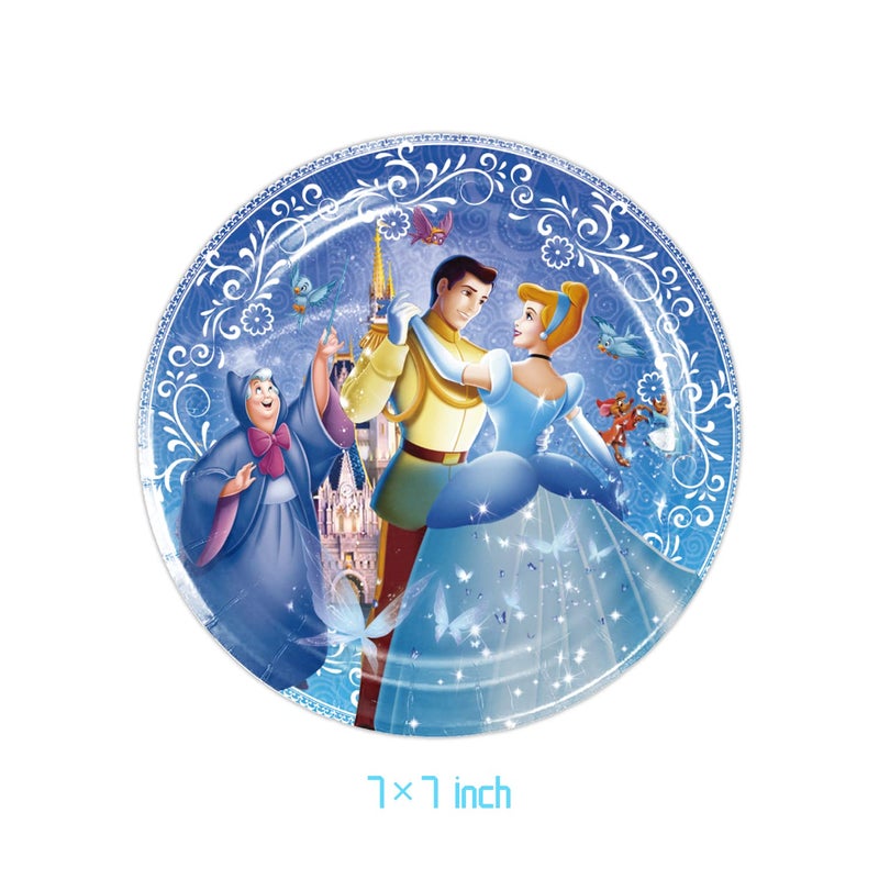 OMTO 41Pack Cinderella Party Supplies include 7"10Pcs and 9" 10Pcs plates, 20 napkins Tablecloth for Cinderella birthday party decoration - Image 2