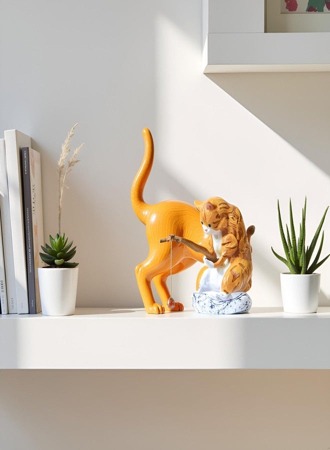 Cauaoa Orange Yellow Color Resin Cat Ornaments,Miniature Animal Model Creative Decoration,Aquarium Ornament,Cat Fishing Vivid Shape DIY Aquarium Fishing Ornament,Home Resin Small Gift Aquarium Decor - Image 4