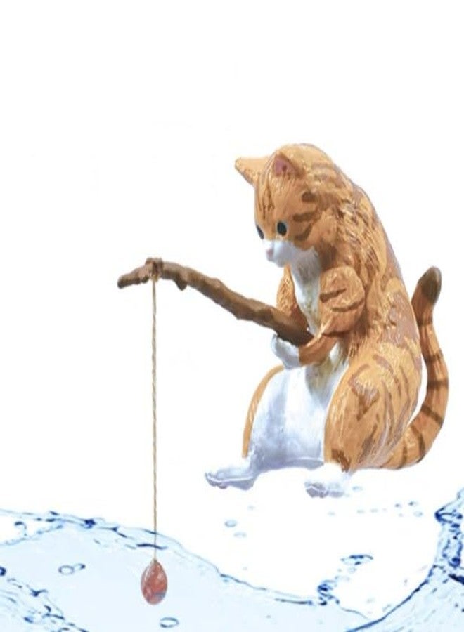Cauaoa Orange Yellow Color Resin Cat Ornaments,Miniature Animal Model Creative Decoration,Aquarium Ornament,Cat Fishing Vivid Shape DIY Aquarium Fishing Ornament,Home Resin Small Gift Aquarium Decor - Image 1