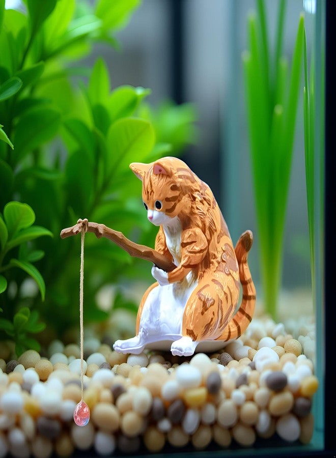 Cauaoa Orange Yellow Color Resin Cat Ornaments,Miniature Animal Model Creative Decoration,Aquarium Ornament,Cat Fishing Vivid Shape DIY Aquarium Fishing Ornament,Home Resin Small Gift Aquarium Decor - Image 5