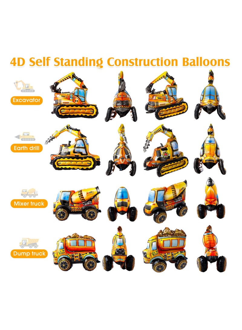 Excefore 4D Construction Balloons, 4 Pcs Self Standing Construction Birthday Party Supplies, Excavator Vehicle Dump Truck, Mixer Truck, Foil Balloons for Construction Birthday Party Decorations - Image 4