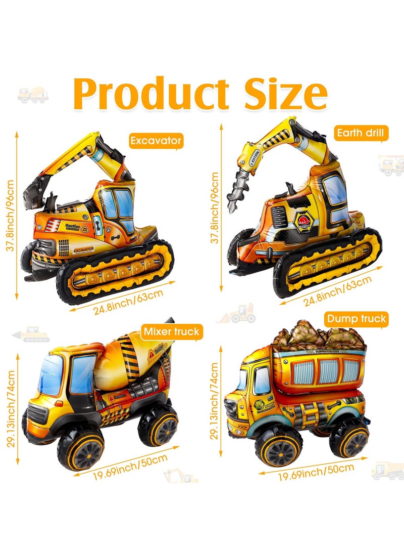 Excefore 4D Construction Balloons, 4 Pcs Self Standing Construction Birthday Party Supplies, Excavator Vehicle Dump Truck, Mixer Truck, Foil Balloons for Construction Birthday Party Decorations - Image 2