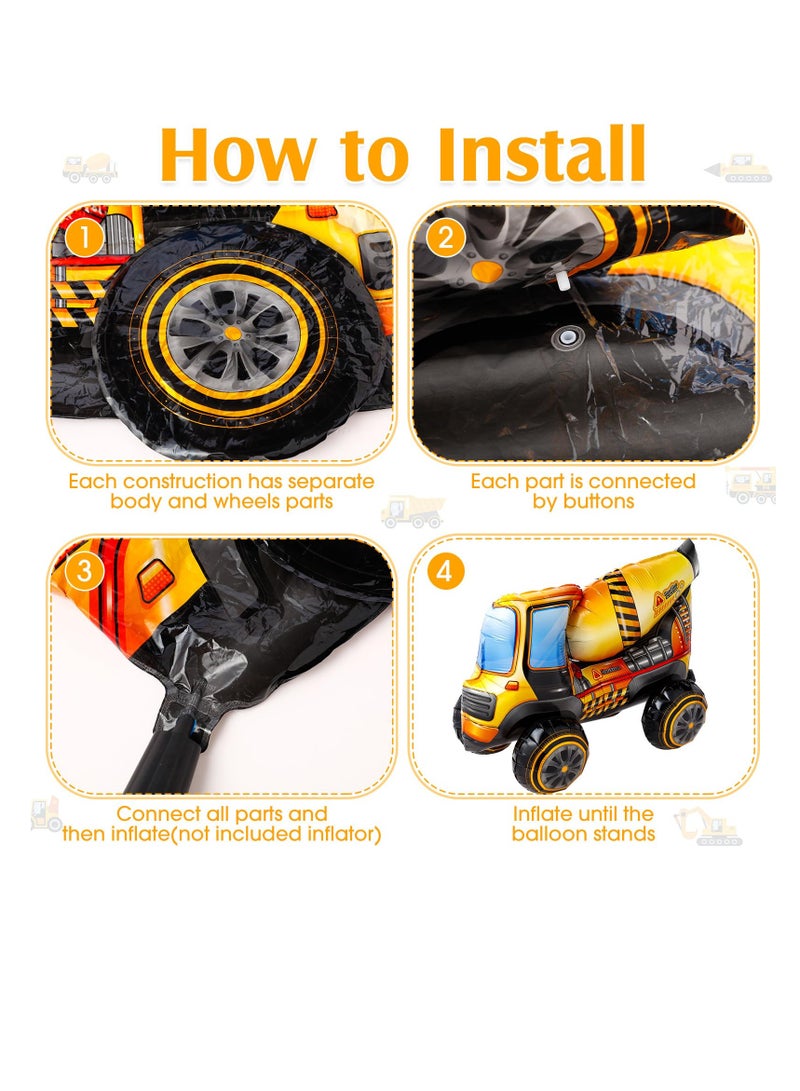 Excefore 4D Construction Balloons, 4 Pcs Self Standing Construction Birthday Party Supplies, Excavator Vehicle Dump Truck, Mixer Truck, Foil Balloons for Construction Birthday Party Decorations - Image 5