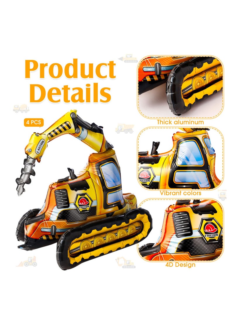 Excefore 4D Construction Balloons, 4 Pcs Self Standing Construction Birthday Party Supplies, Excavator Vehicle Dump Truck, Mixer Truck, Foil Balloons for Construction Birthday Party Decorations - Image 3