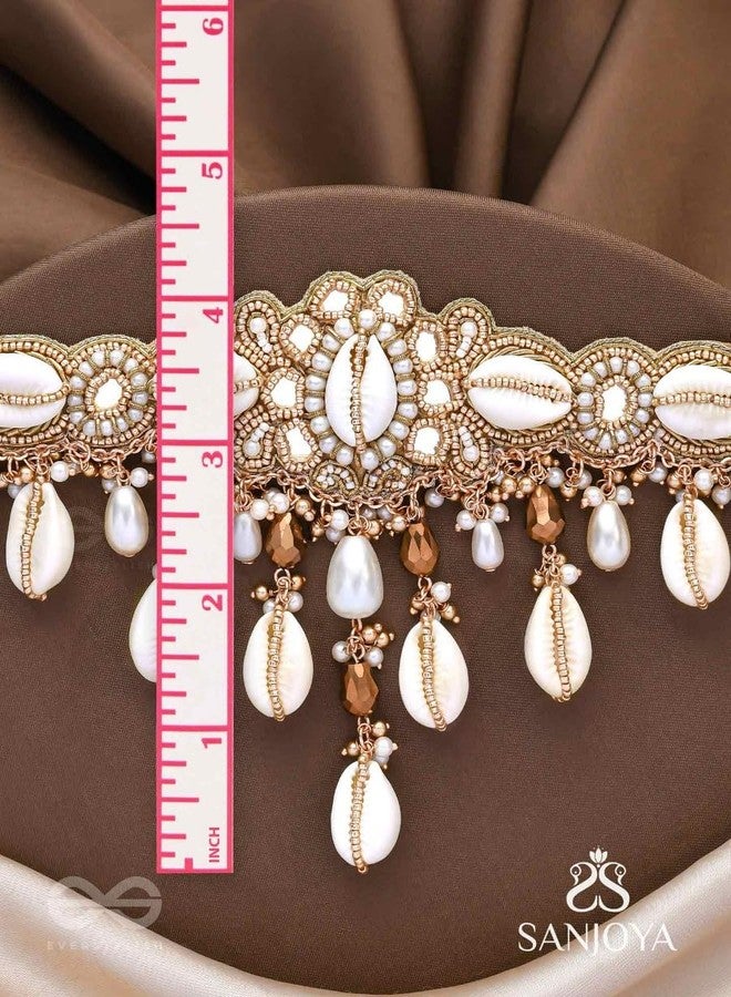 SANJOYA by EVERSTYLISH Embroidered Choker Necklace for Women | Shells, Beads & Glass Drop Statement Jewelry | Ethnic & Festive Neckpiece for Weddings & Special Occasions - Image 5