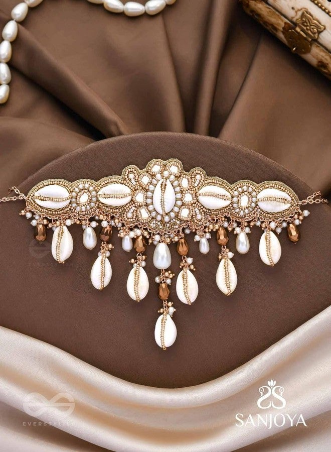 SANJOYA by EVERSTYLISH Embroidered Choker Necklace for Women | Shells, Beads & Glass Drop Statement Jewelry | Ethnic & Festive Neckpiece for Weddings & Special Occasions - Image 2