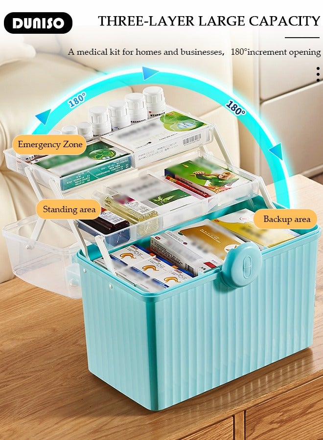 DUNISO 3 Layers Family Medicine Storage Box Container Clear First Aid Box Organizer with Locking,Lid,Handle, Multipurpose Durable Craft Tool Case Plastic Professional Emergency Bin for Home Travel Car Camping Office - Image 5