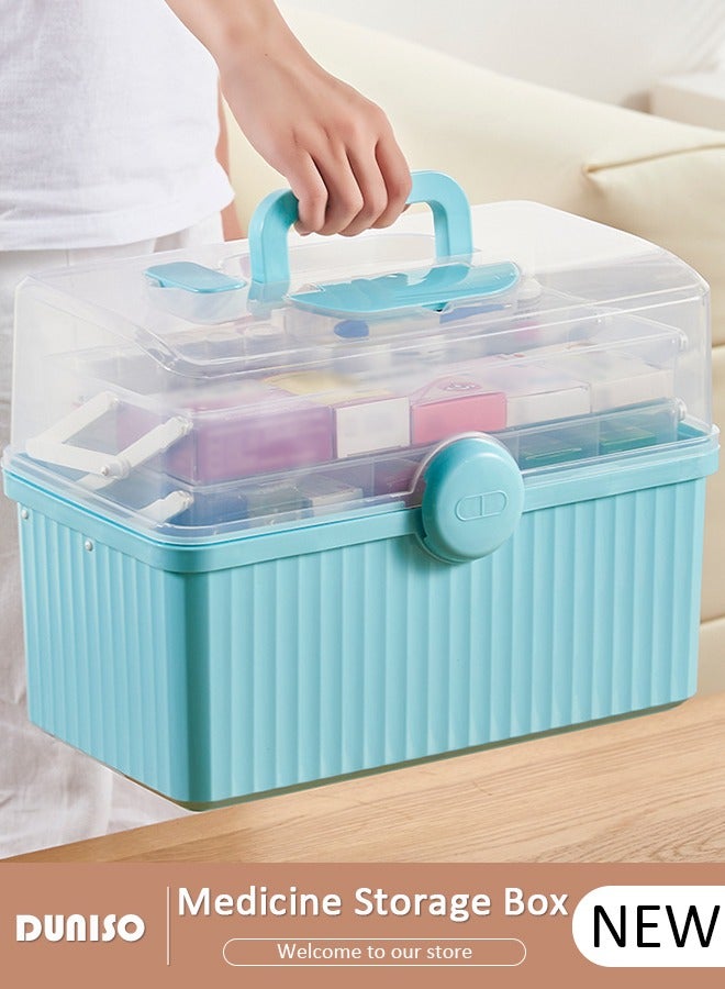 DUNISO 3 Layers Family Medicine Storage Box Container Clear First Aid Box Organizer with Locking,Lid,Handle, Multipurpose Durable Craft Tool Case Plastic Professional Emergency Bin for Home Travel Car