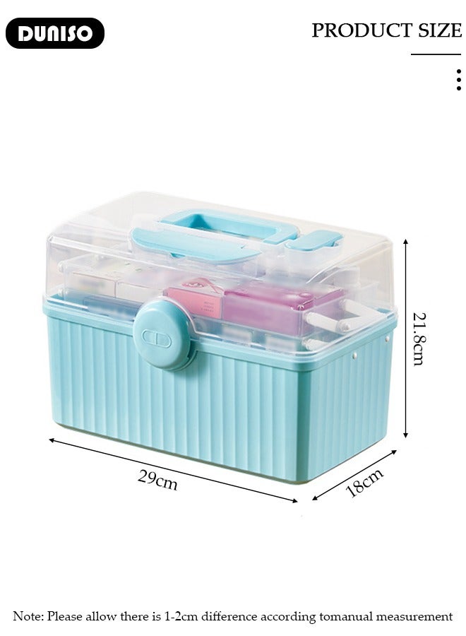 DUNISO 3 Layers Family Medicine Storage Box Container Clear First Aid Box Organizer with Locking,Lid,Handle, Multipurpose Durable Craft Tool Case Plastic Professional Emergency Bin for Home Travel Car Camping Office - Image 2