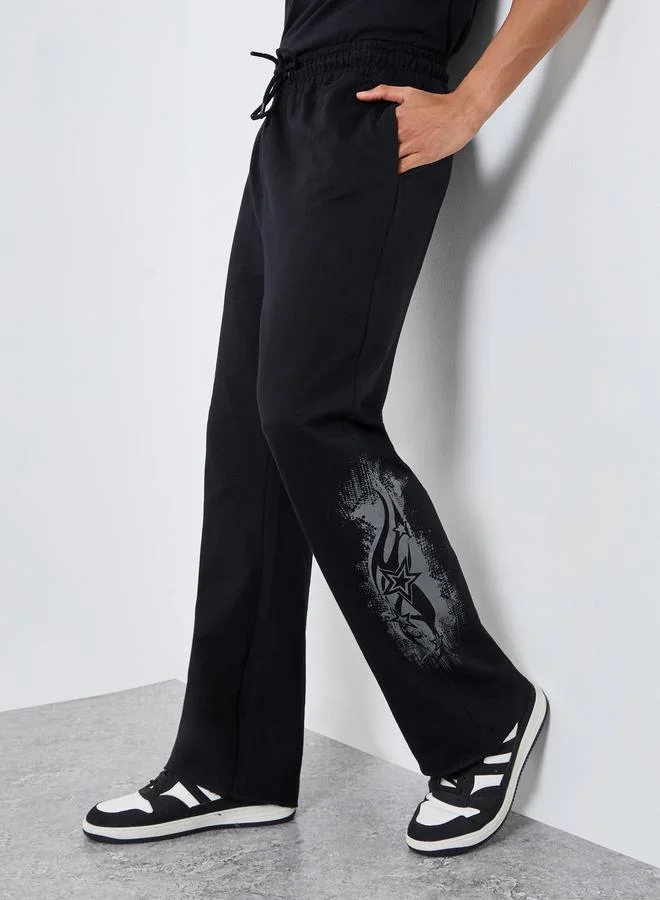 Styli Men Black Printed Oversized Joggers
