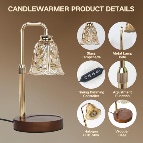 Droyek Candle Warmer Lamp with Timer Electric Candle Warmer Lamp Adjustable Height Dimmable Wax Warmer Lamp Jar Candles with 2 Bulbs for Home Decor & Office - Image 2
