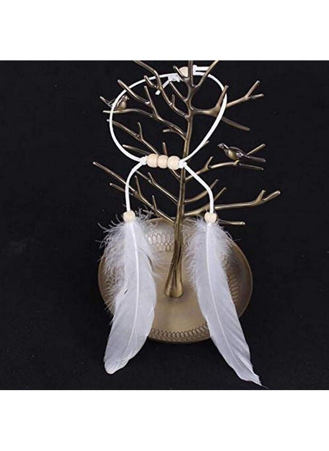 Suoirblss Set Of 2 White Gypsy Hippie Peacock Headwear Headdress With Armband Bohemian Feather Tassels Headband Woman Lady Favorite Hair Accessories  - Image 4