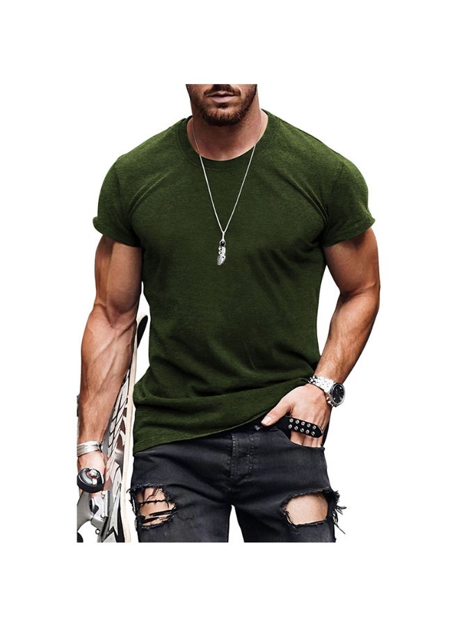 Mens Short Sleeve T Shirt Summer Muscle Slim Fitted Crewneck  Tees Shirts for Gym Workout - Image 1