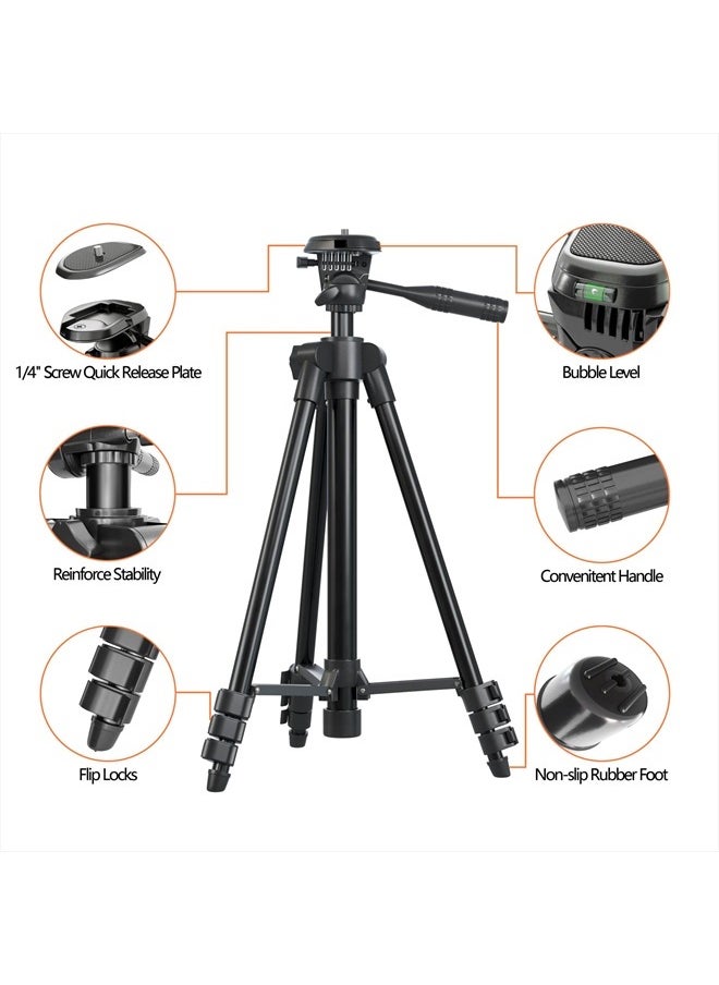 Polarduck - Camera Mount Phone Tripod Stand: 51-Inch 130cm Lightweight Travel Tripod for iPhone with Remote & Phone Holder & GoPro Adapter Compatible with iPhone & Android Cell Phone | Matte Black - Image 1