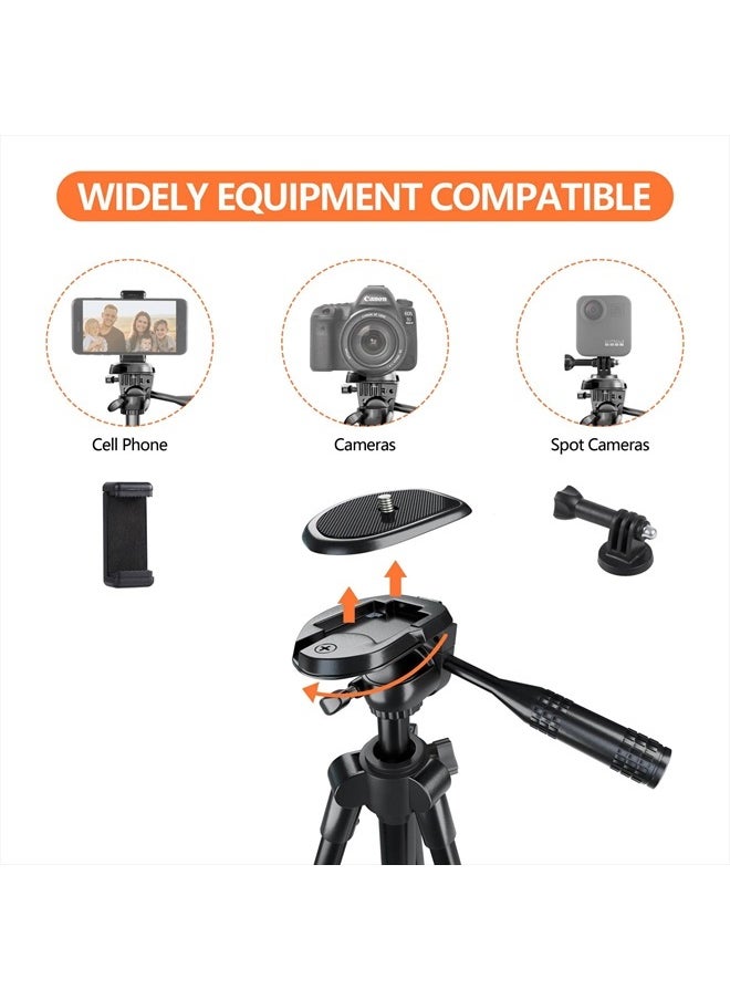 Polarduck - Camera Mount Phone Tripod Stand: 51-Inch 130cm Lightweight Travel Tripod for iPhone with Remote & Phone Holder & GoPro Adapter Compatible with iPhone & Android Cell Phone | Matte Black - Image 1